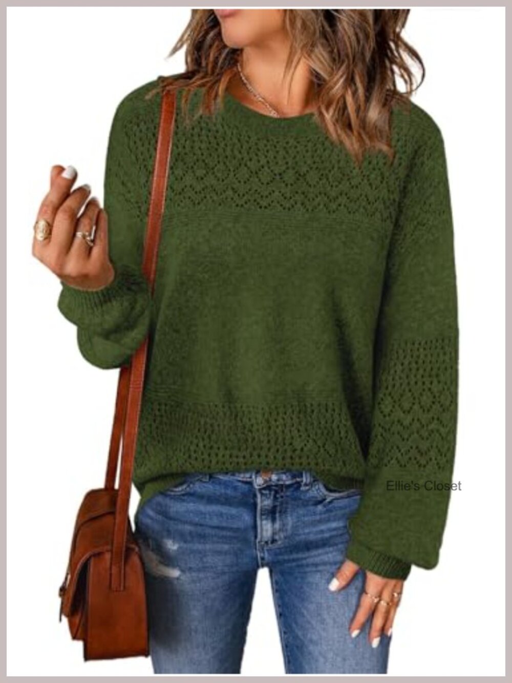 Boho Crochet Long Sleeve Sweater Pullover Crew Neck Loose Fit Tunic Top